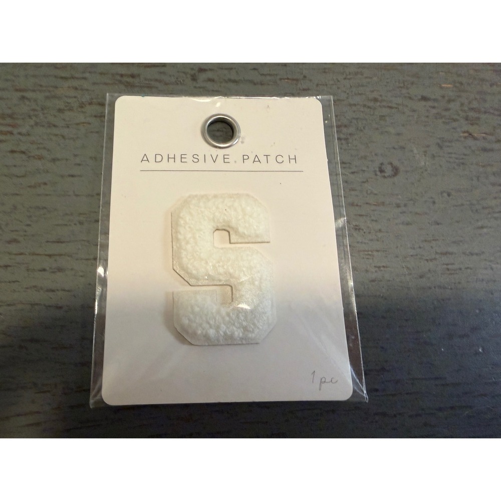 Horizon Group USA White Chenille Letter S Adhesive Patch Gold Glitter Border